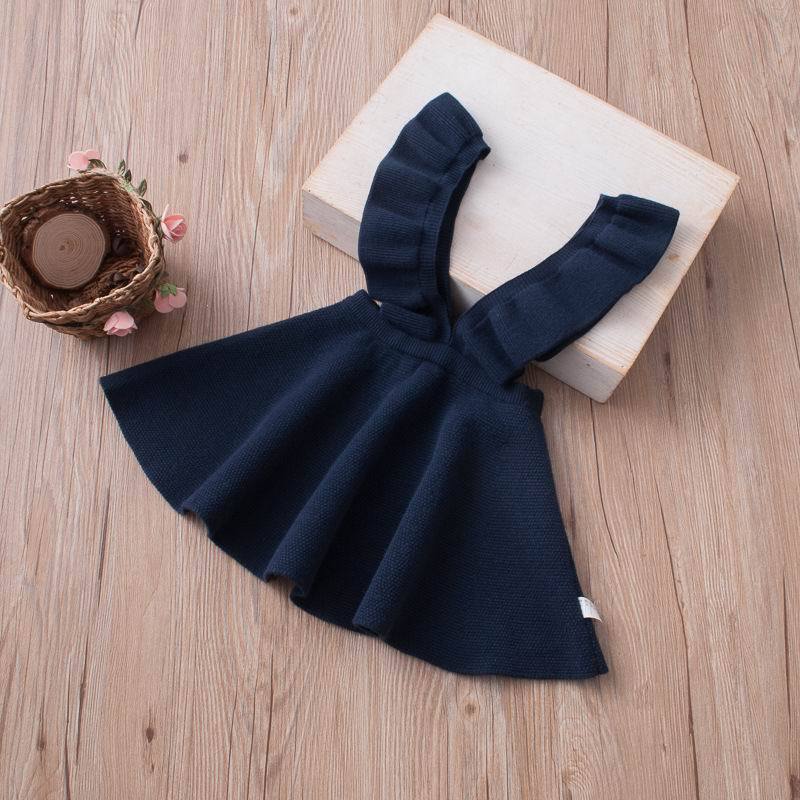 Kid Baby Girls Knitted Skirts Flare Sleeve Strap Dress