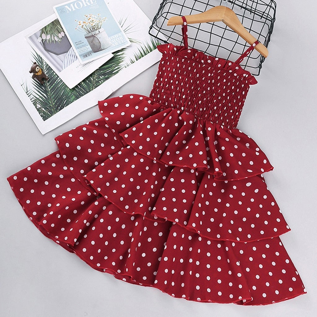 Kid Baby Girls Polka Dot Printing Suspender Sleeveless Princess Dress