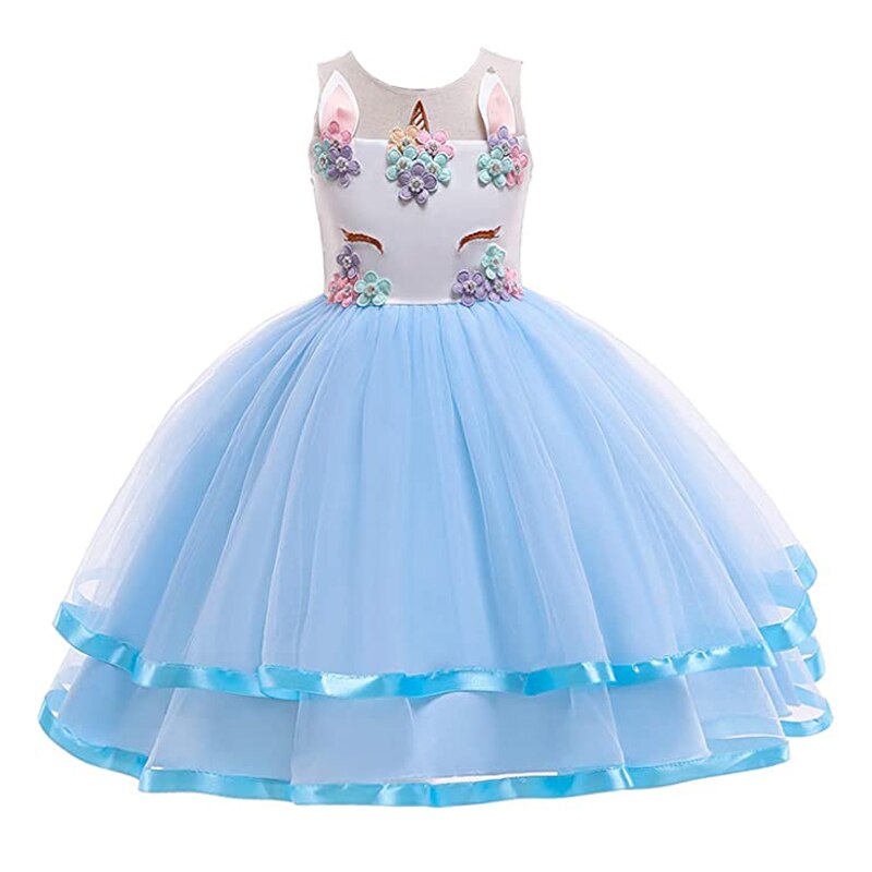 Kids Baby Girl Unicorn Boutique Princess  Ball Gown Birthday Party Dress
