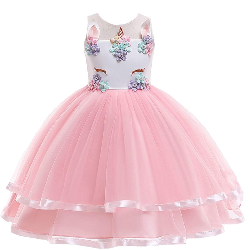 Kids Baby Girl Unicorn Boutique Princess  Ball Gown Birthday Party Dress