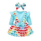 Baby Girl Romper Suspender Skirts Headband Bow Sets