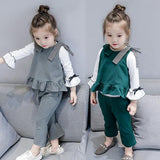 Kid Baby Girls Tops Micro-lace Slim Bottoms Solid Color Set