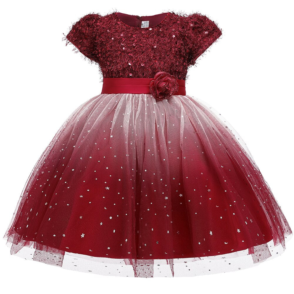 Lace Kid Girls Wedding Embroidered Flower Princess Sparkle Tulle Dresses