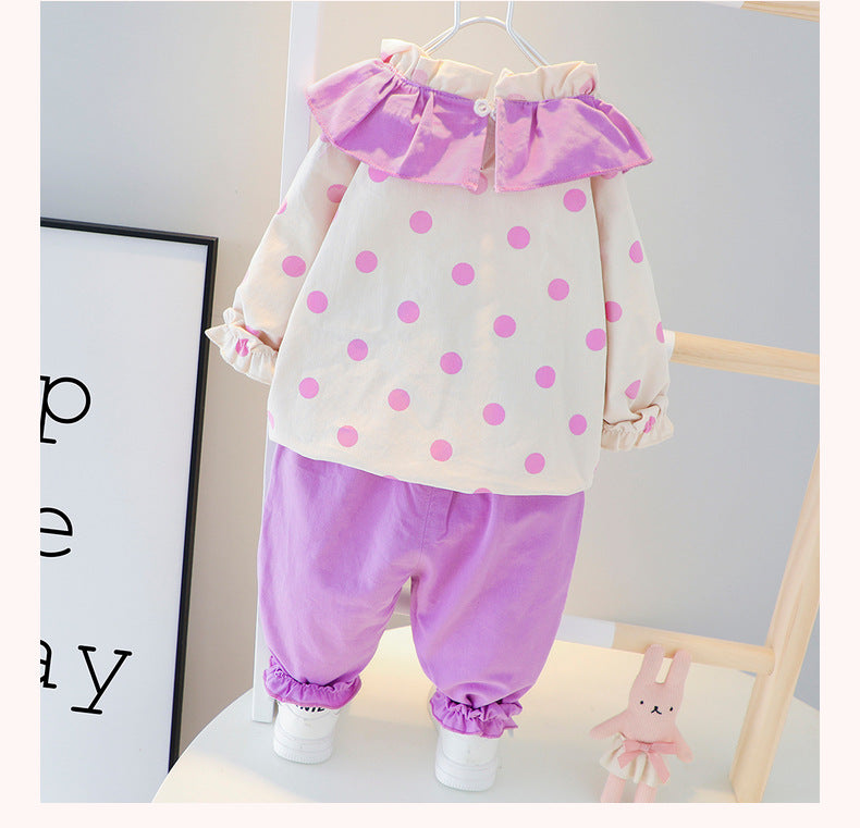 Kid Baby Girls Newborn Infant Casual Clothes Lace Dot 2 Pcs Set