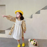 Kid Baby Girls Long Sleeve Floral Lolita Dress Cotton Dress With Apron