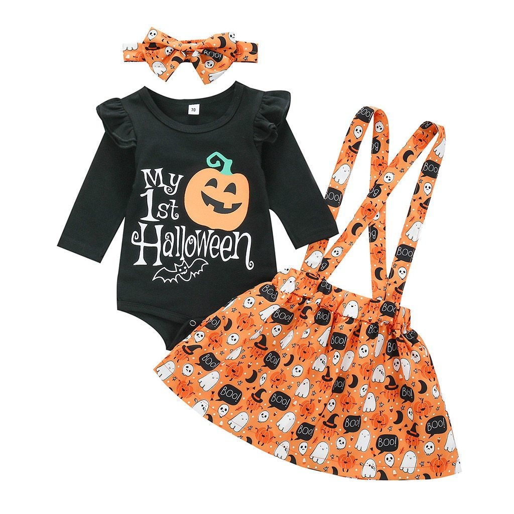 Toddler Baby Girls Halloween Romper Skirt Casual Pumpkin Sets