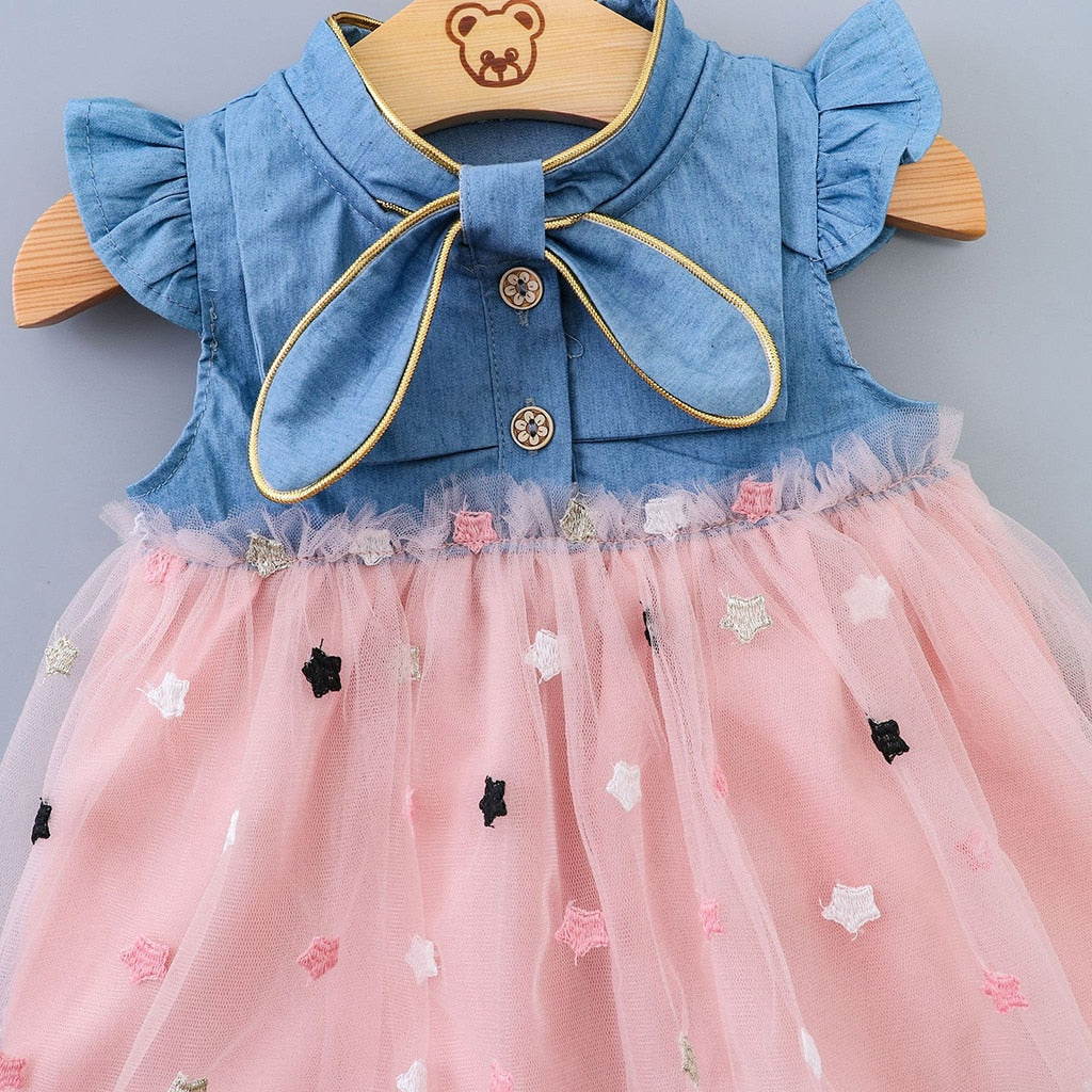 Baby Girls Princess Gauze Star Denim Dresses