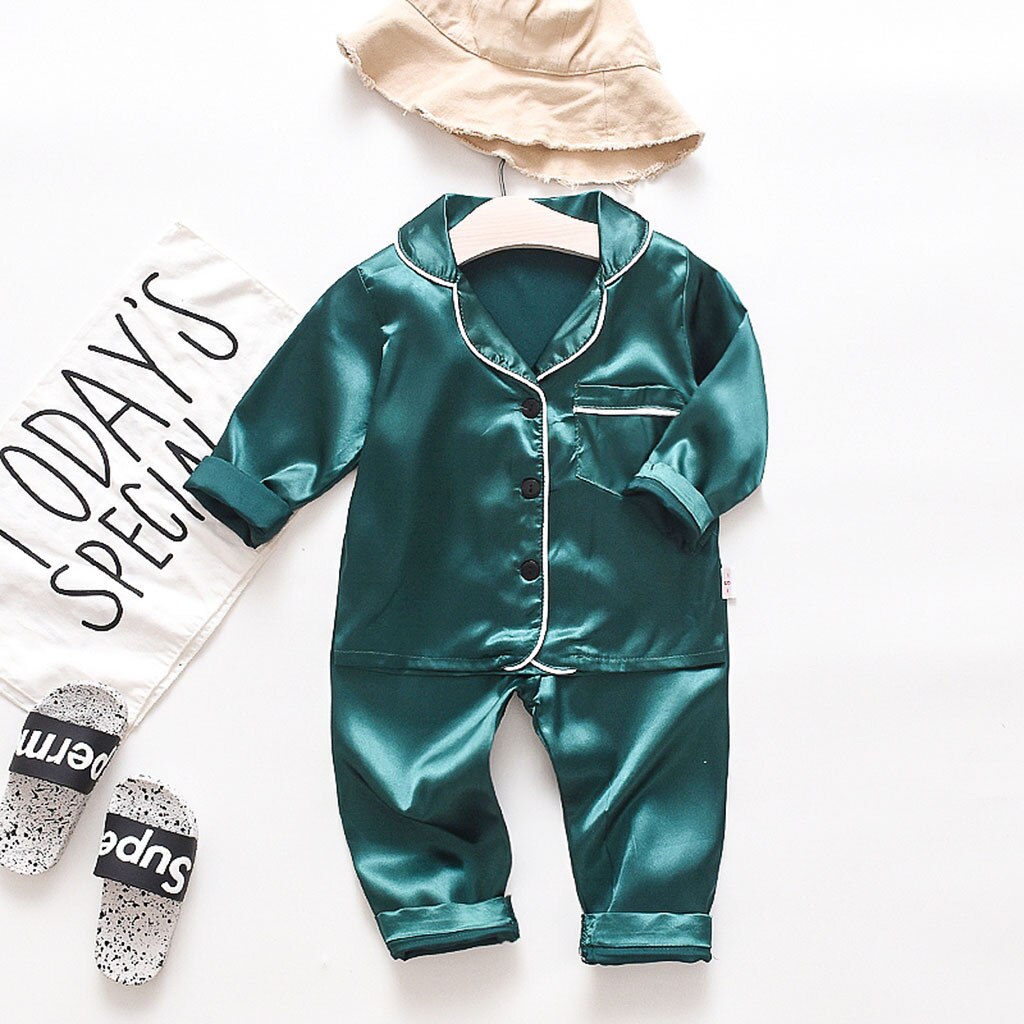 Toddler Baby Boys Long Sleeve Solid Tops+Pants Pajamas Sleepwear Outfits - honeylives