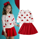 Kid Baby Girl Love Heart Printed Valentine Skirt 2Pcs Outfits Set
