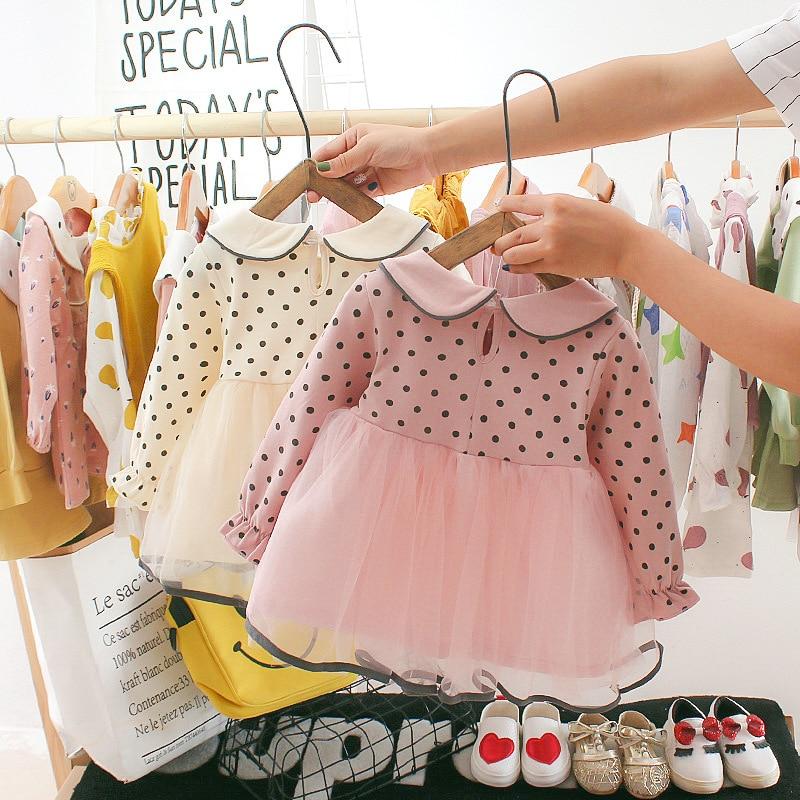 Baby Girls Autumn Long Sleeve Lace Embroidery Mesh Dress