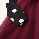 Kid Girl Polka Dots Stitching Bowknot Design Long-sleeve Mesh Dress