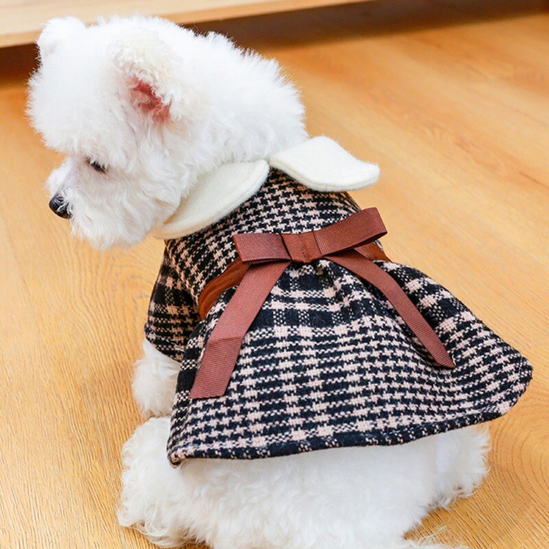 Pet Autumn Winter  Dog Warm Dresses Bow Lattice Skirt