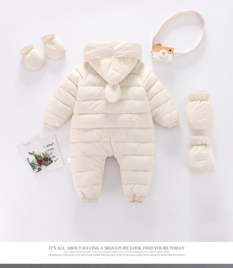 Newborn Baby Jumpsuit Hooded Plus Velvet Warm Rompers