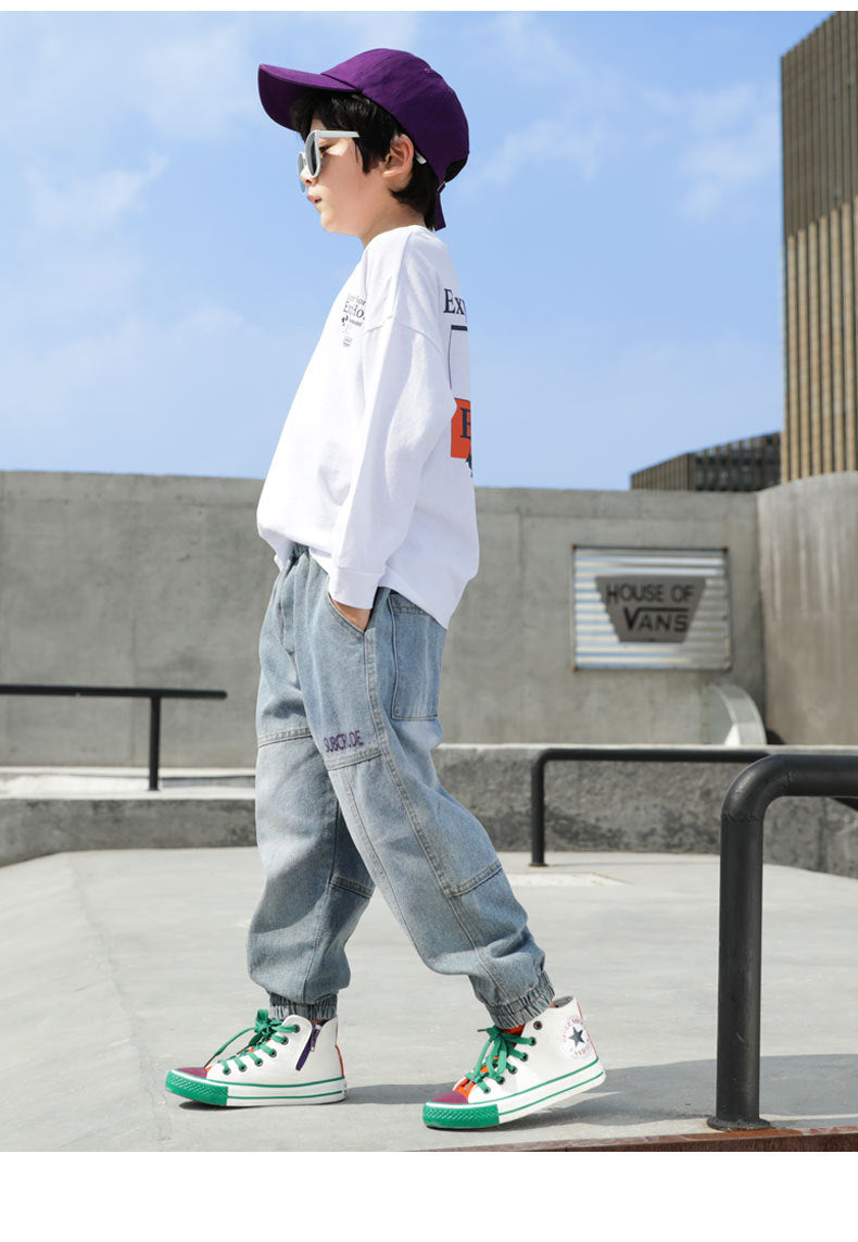 Kid Boys Casual Pants  Spring and Autumn Trend Washed Jeans Pants