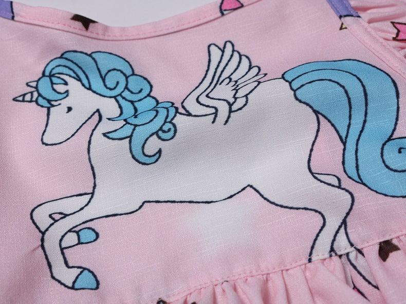 Girls Flutter Sleeve Unicorn Mermaid Dresses Beach Summer Dress