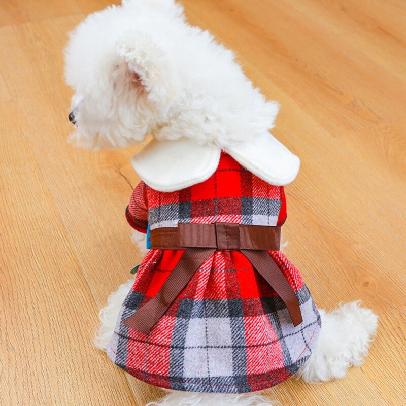 Pet Autumn Winter  Dog Warm Dresses Bow Lattice Skirt