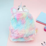 Kid Baby Girl Fashion Colorful Girls Cute PU Laserl Bag Unicorn Plush Backpack