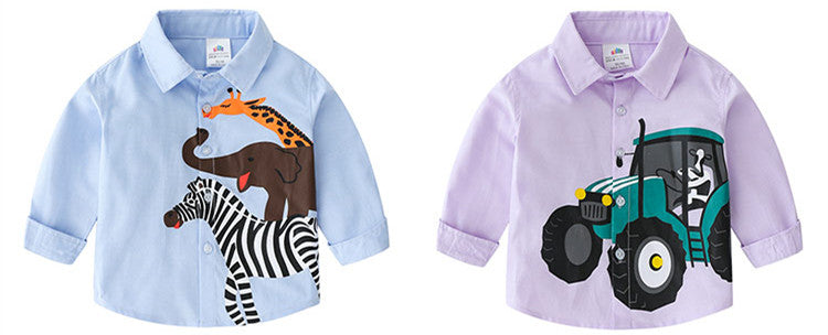 Kid Baby Boys Shirts Long Sleeve Fashion Cartoon Print Blouse
