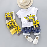 Kids Baby Boys Cut Cartoon Animal Infant Clothing Suit Giraffe Top T-shirt Toddler Outfit - honeylives