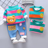 Baby Girl Boy Suits Plush Stripe Smiley Face 2 Pcs/Set