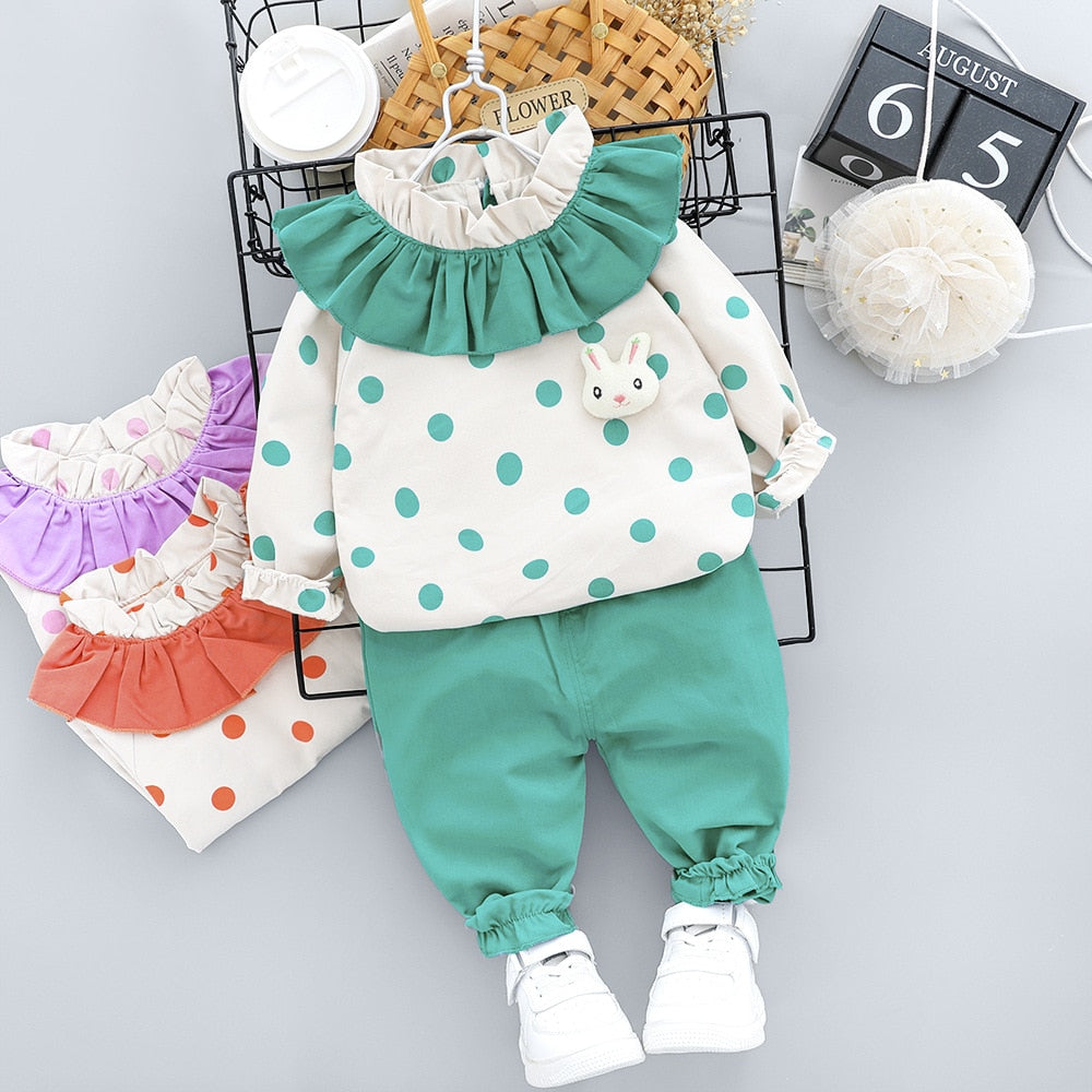 Kid Baby Girls Newborn Infant Casual Clothes Lace Dot 2 Pcs Set