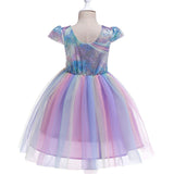 Kid Girls Rainbow Princess Costume Birthday Party Gown Dress