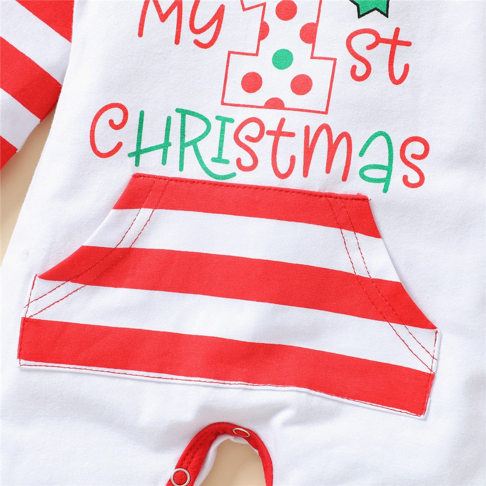 Christmas Patchwork Baby Rompers Santa Claus Letter Jumpsuit