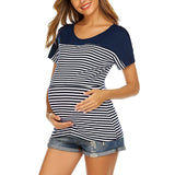 Women Short Sleeve Striped O-neck Maternity Dresses