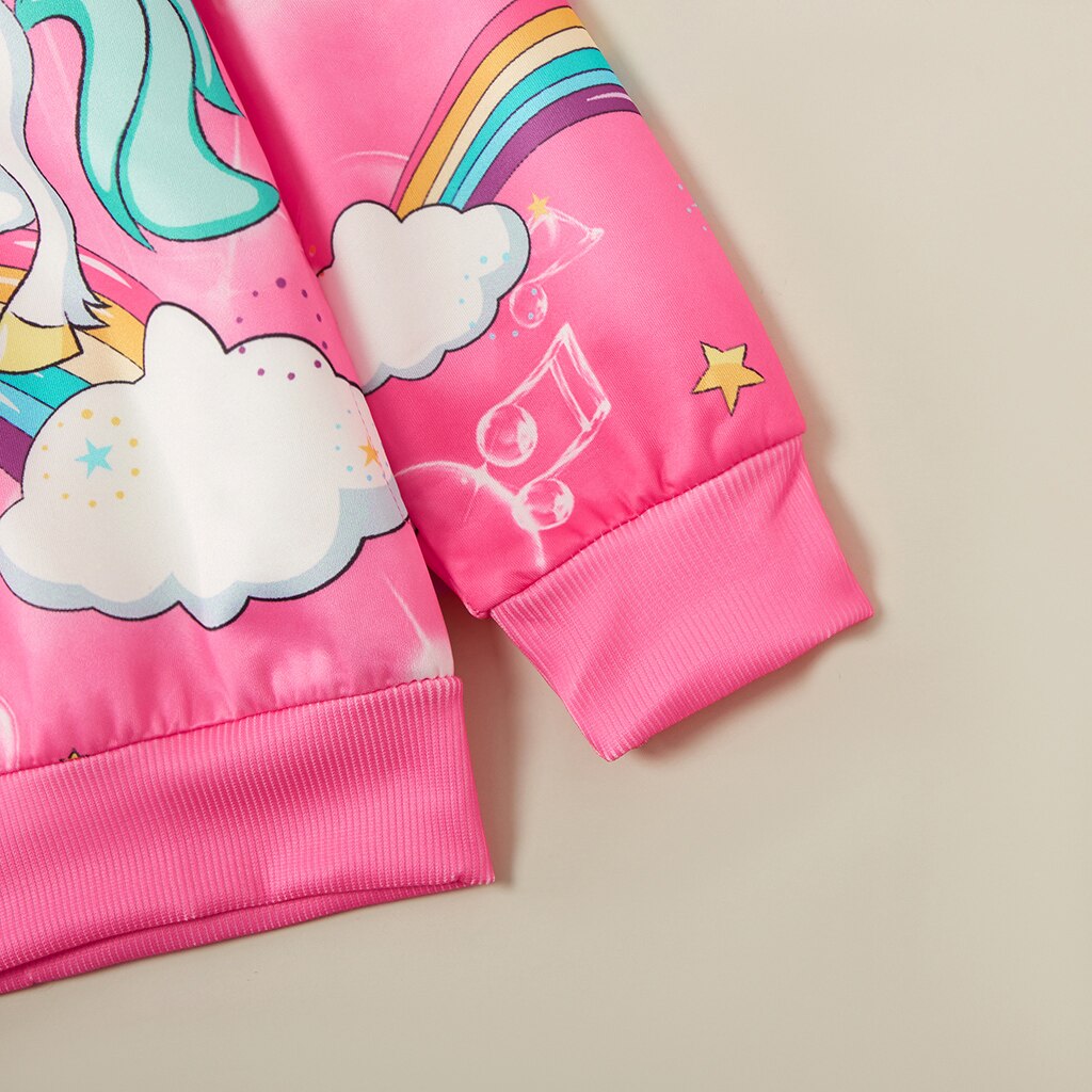 Kid Girl Unicorn Rainbow Print Allover Hooded Coat