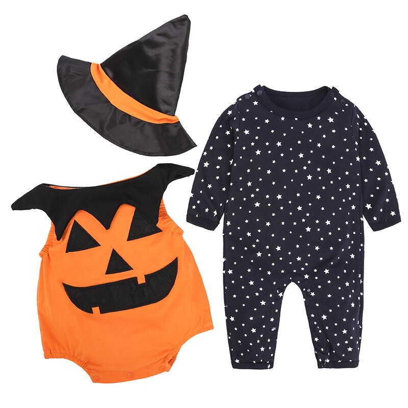Halloween Baby Infant Pumpkin Costumes Novelty Outfits Cosplay Sets 3 Pcs