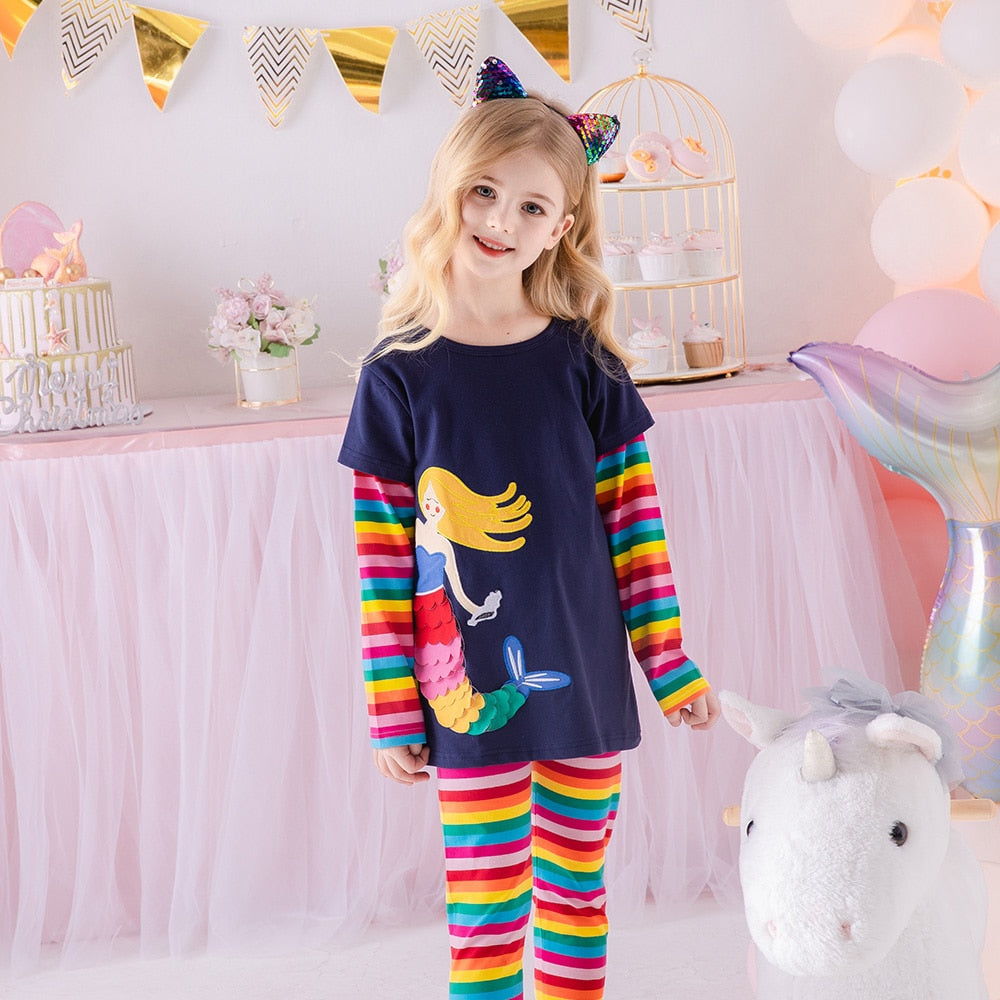 Toddlers Kid Girl Nightwear Pajamas Homewear Nightwear Rainbow Striped Sets