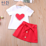 Kid Baby Girl Outfit Pearls Heart Valentine Top Skirt 2Pcs Sets