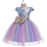 Kid Girls Rainbow Princess Costume Birthday Party Gown Dress