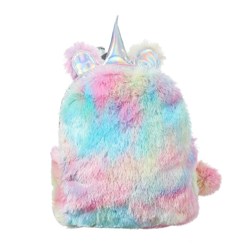 Kid Baby Girl Fashion Colorful Girls Cute PU Laserl Bag Unicorn Plush Backpack