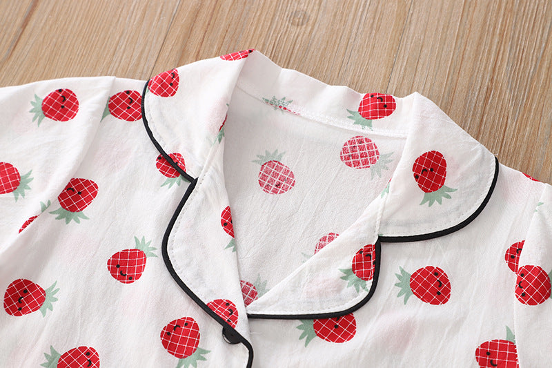 Baby Girl Fruit Pineapple Dot Print Long Sleeve Pajamas