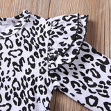 Baby Girl Leopard Set Valentine Long Sleeve Ruffles 2 Pcs
