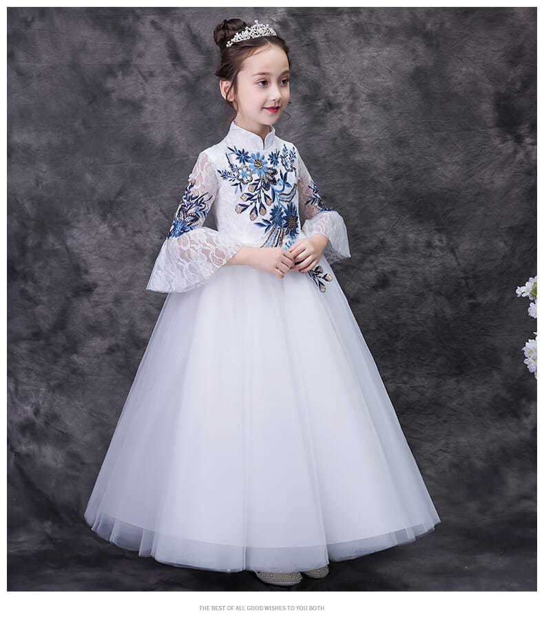 Kid Baby Girls Classical Standing-Collar Embroidery Party Dresses