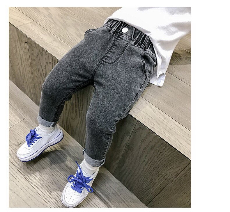 Kid Boy Denim Long Pants Casual Elastic Waist Trousers Jeans