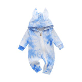Baby Girl Long Sleeve Print Zip Up Hooded Baby Rompers