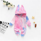Baby Girl Long Sleeve Print Zip Up Hooded Baby Rompers