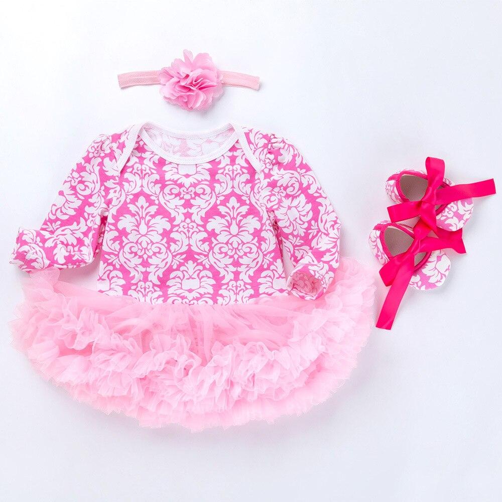 Baby Girls Jumpsuits Autumn Floral Mesh Tutu Baptism Christmas Dresses 3Pcs