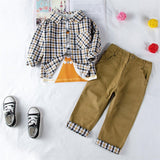 Kids Boys Baby Suits Toddler Plaid Outfits 3 Pcs
