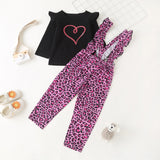 Kids Girl Baby Girl Valentine Heart Print Tops Leopard Set