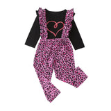 Kids Girl Baby Girl Valentine Heart Print Tops Leopard Set