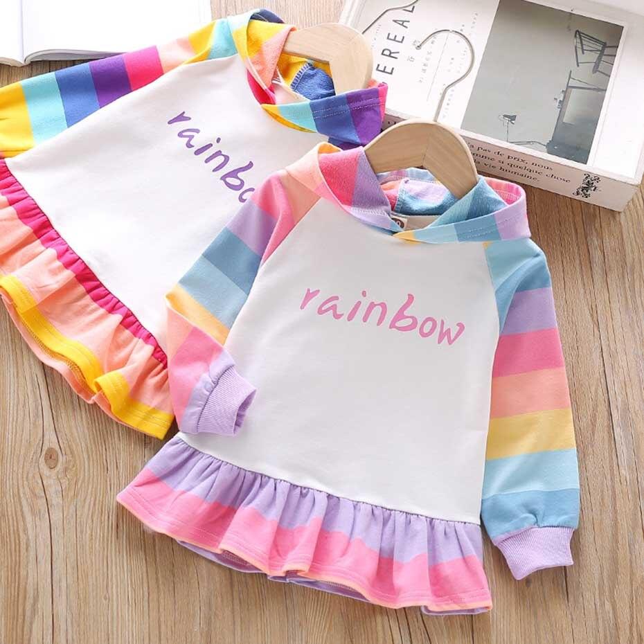 Girls Dress Rainbow Striped Girls Party Patchwork Dress 2-6 Years