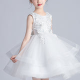 Kids Prom Ball Gown Girl Lace Tulle Flower Princess Party Maxi Dress