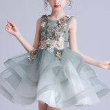 Kids Prom Ball Gown Girl Lace Tulle Flower Princess Party Maxi Dress