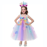 Kid Girl Unicorn Rainbow Fairy Dress With Headwear