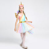 Kids Girls Unicorn Fancy Dress With Hair Hoop Wings Rainbow Sequined Tutu For 4-12 Years - honeylives