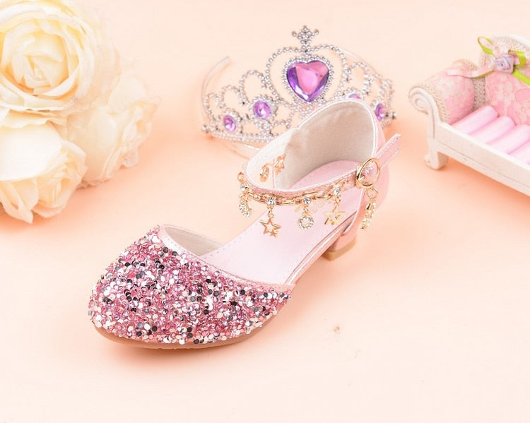 Kids Girls Sandals Glitter Shiny Rhinestone Butterfly Student Party Dance Shoes